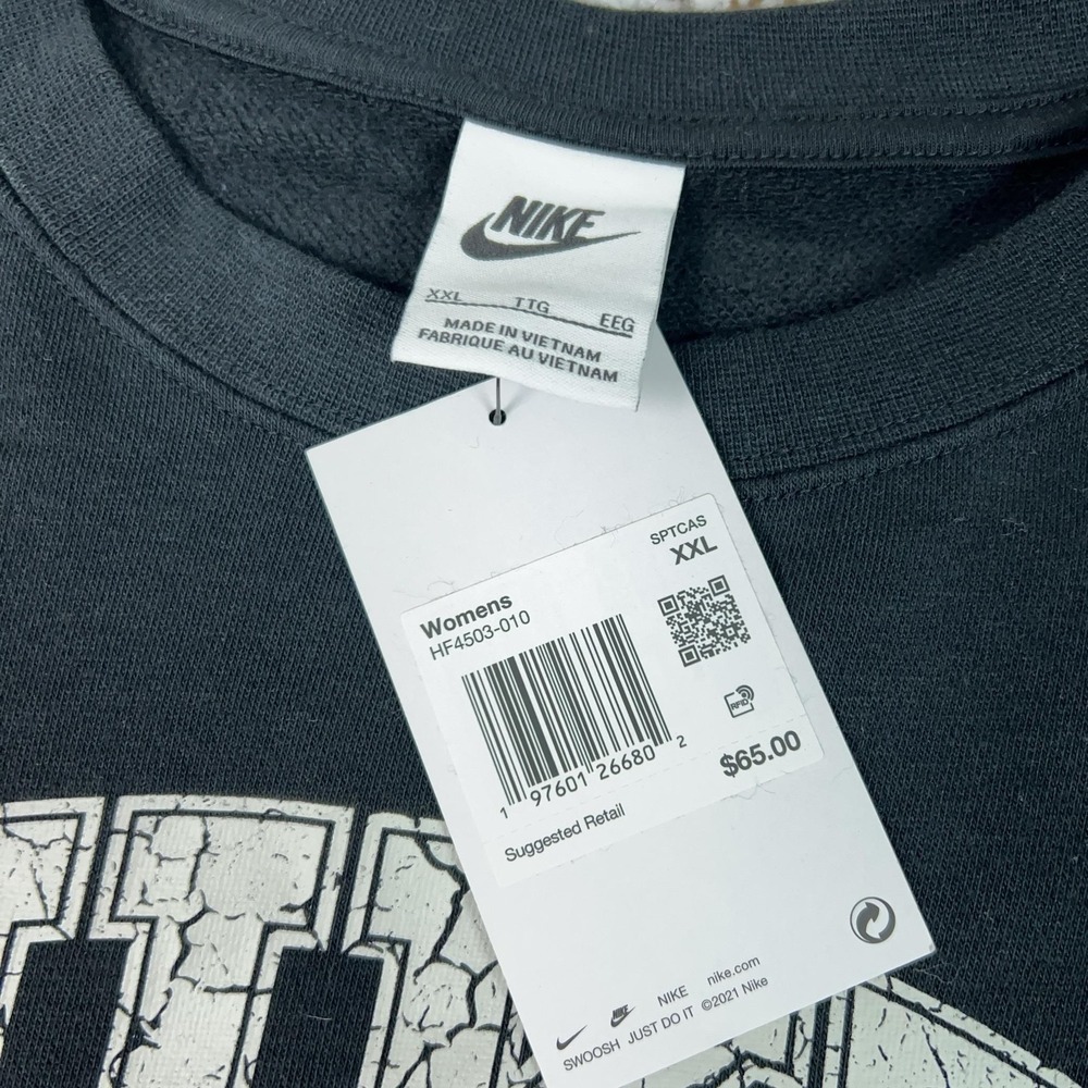 Nike Sweatshirt Womens XXL Black Crewneck Club Fleece Pullover Crest Logo Sports - Picture 3 of 8